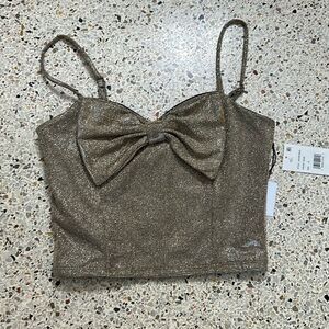 NWT Dillards Originality taupe shimmer gold bow camisole tank small s